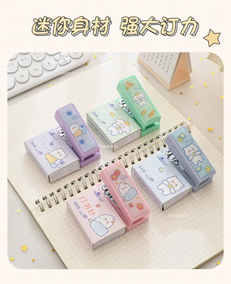Mini Stapler Set with Staples Cute Rabbit Bear Paper Binder Stationery Office Binding Tools School Supplies