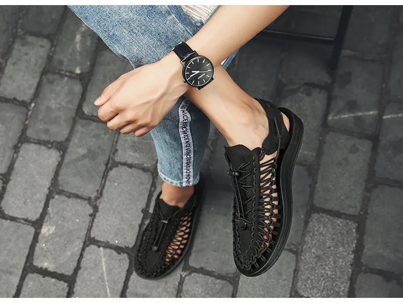 Summer Trend  Men Sandals Handmade Weaving Design Outdoor Beach Slippers Casual Flat Soft Bottom Couple Sandals Sandalias Hombre