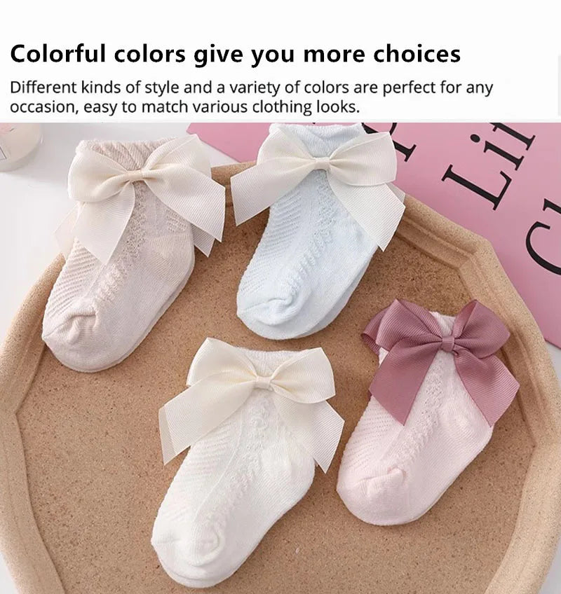 3Pairs/Lot Summer Baby Mesh Socks Bowknot Soft Cotton Newborn Sock Princess Infant Toddler Girls Cute Breathable Socks