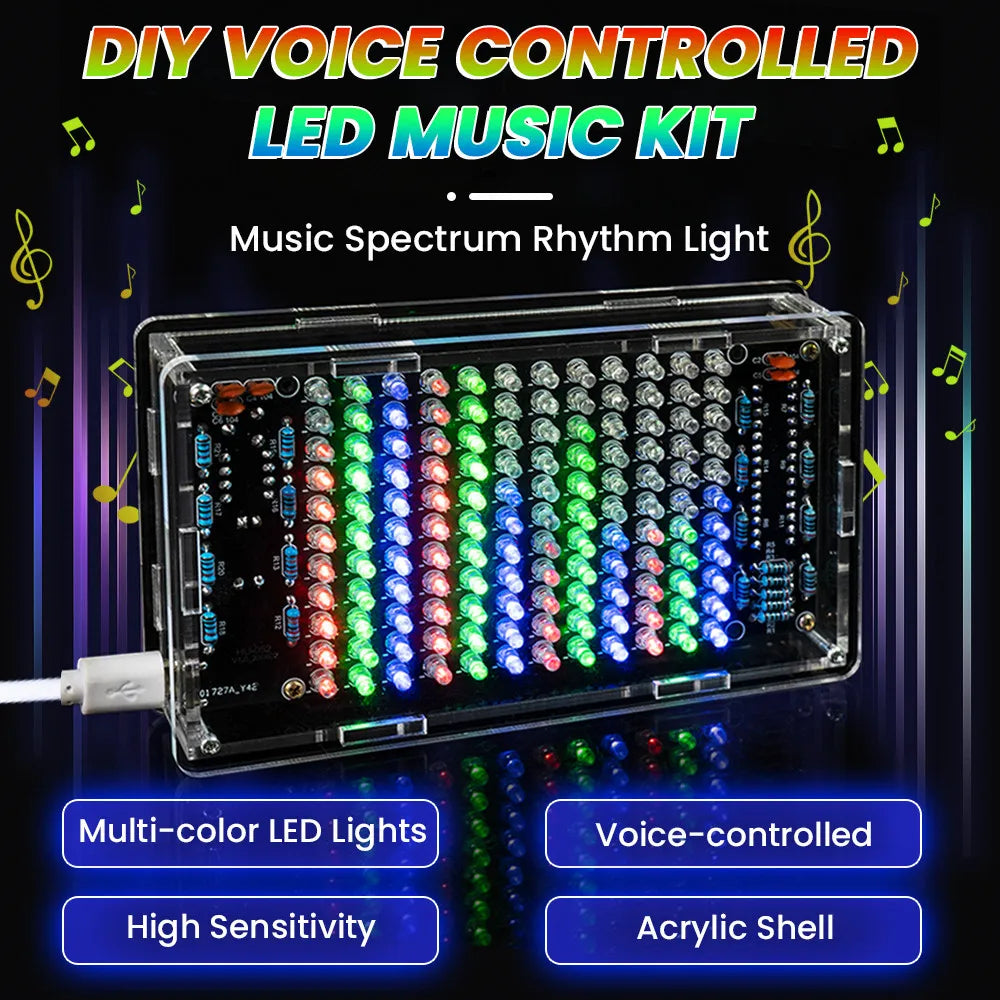 DIY Sound Control LED Music Electronic Kits Audio Frequency Display PCB Soldering Project Practice Solder Diy Electronic Kit