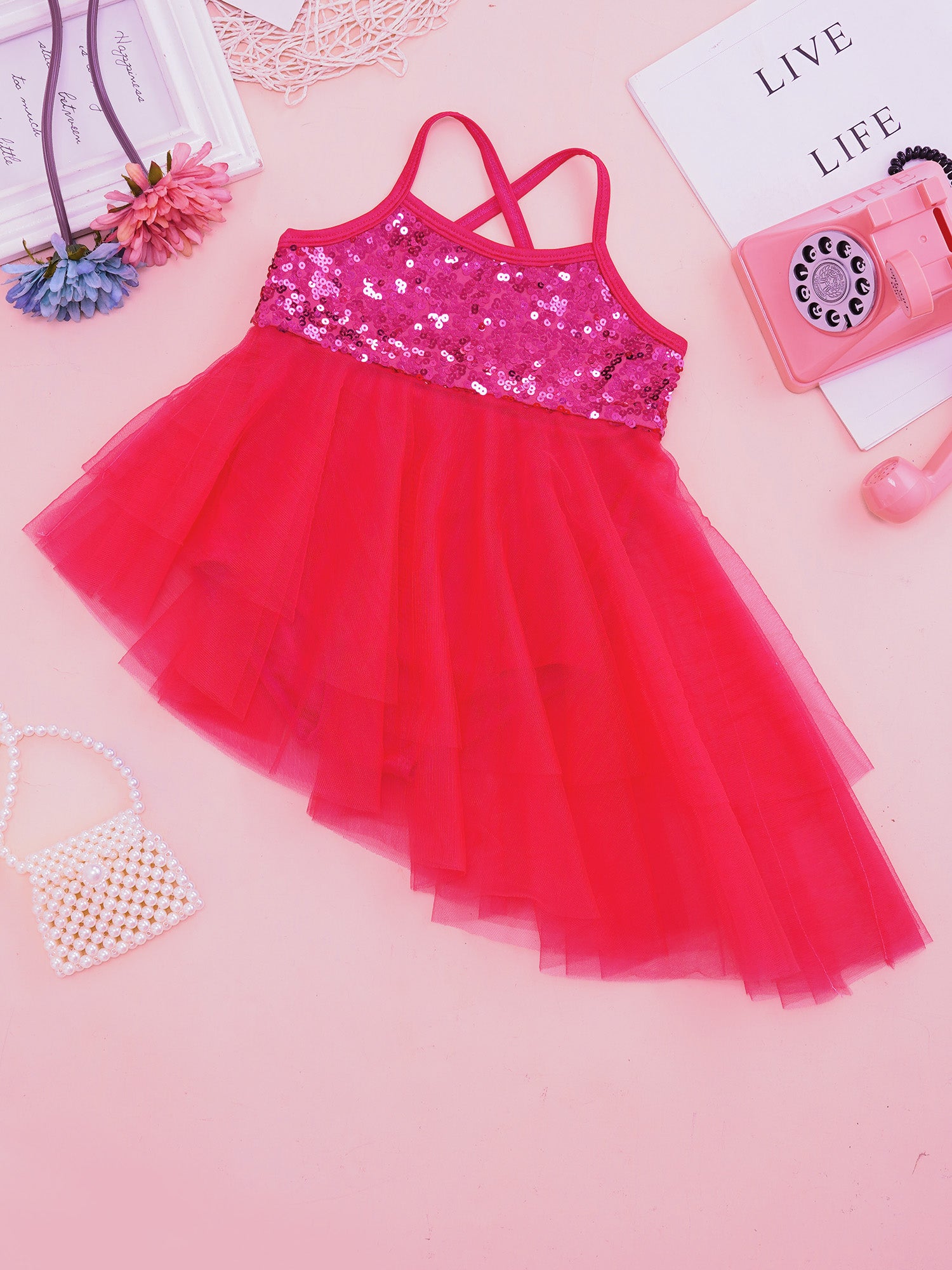 Girls Ballet Dress Lyrical Dance Gymnastics Skating Stage Performance Costume Shiny Sequin Mesh Tulle Leotard Tutu Dancewear