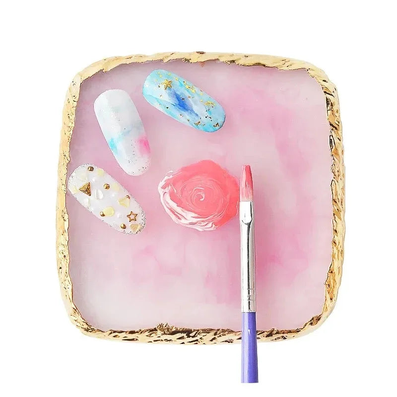Natural Resin Stone Luxury Nail Art Palette Mix Color Drawing Pallet Gel Polish Display False Nail Tips Shelf DIY Manicure Tools