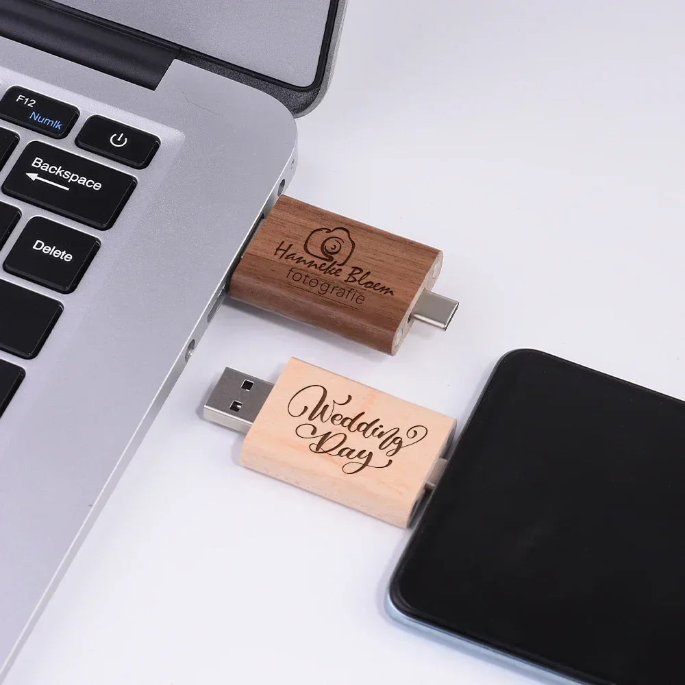 JASTER Wooden TYPE-C USB 2.0 Flash Drive 128GB Pen Drive Free Logo Creative Business Gift U Disk 64GB with Box 32GB Memory Stick