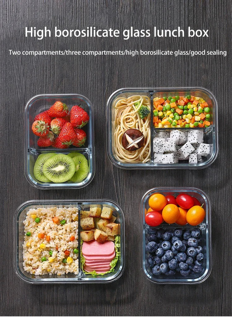 Glass Lunch Box Sealed Fresh-Keeping Box with Lid Portable Student Picnic Box Microwave-Heated Special Food Container Bento Box