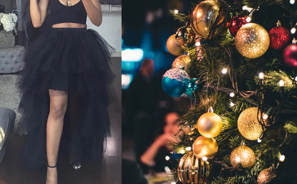 BABYONLINE Women Tiered Tulle High Low Skirts Elastic Waist Petticoat Puffy Long Tulle Skirt Female Maxi Skirt Free Size