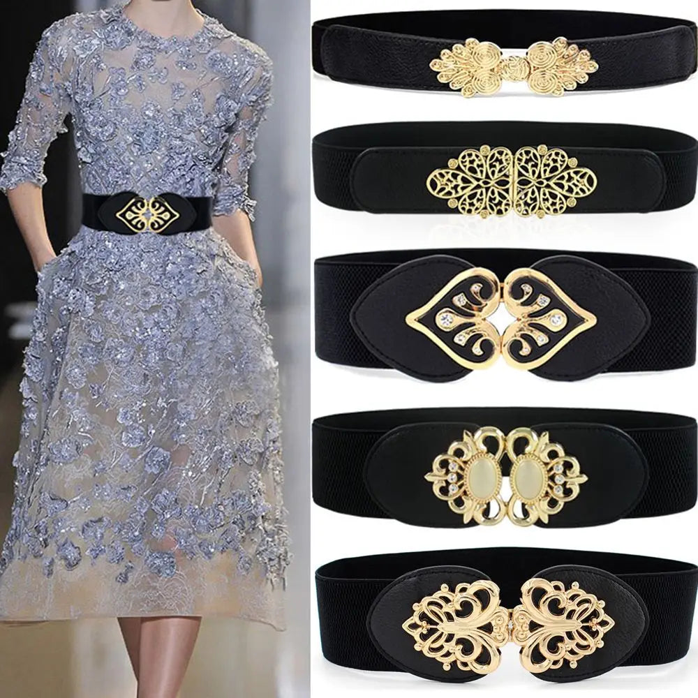 Female Fashion Wide Waistband 65cm Black Waist Elastic Stretch Belt for Women Cinch Waistband Dress Coat Clothing Accessories