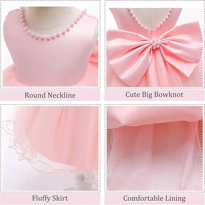 Baby Dresses For 1st Birthday Girls Party Dresses with Headwear Bowknot Toddler Girl Princess Dress Backless Kids Wedding Dress