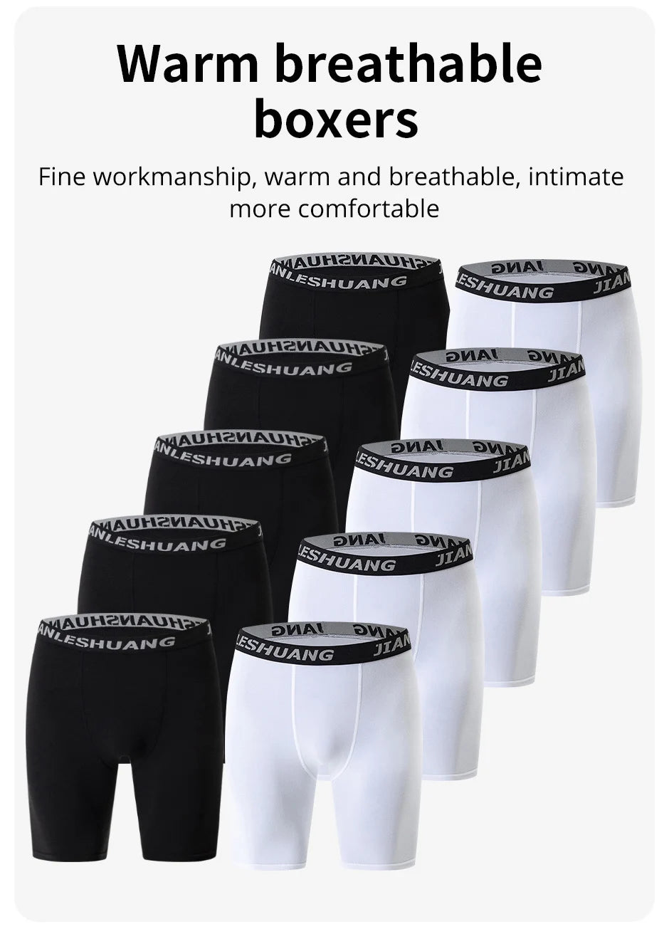 1/5 Pcs Men's Plus Size Black And White Long Sports Underwear Running Fitness Basketball Football Elastic Waist Shorts Teenagers