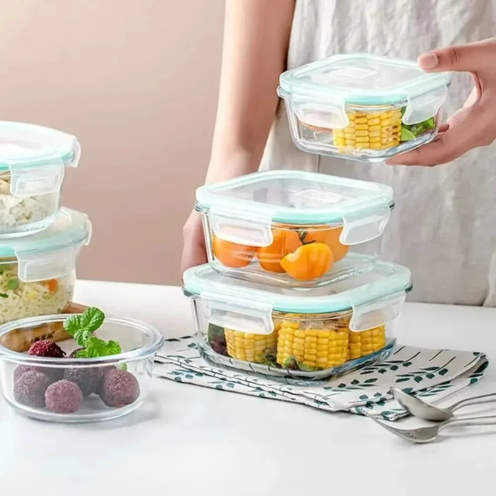 Glass Lunch Box Food Storage Containers, Meal Prep , Airtight Bento Boxes, for Microwave, Oven, Freezer and Dishwasher, BPA Free