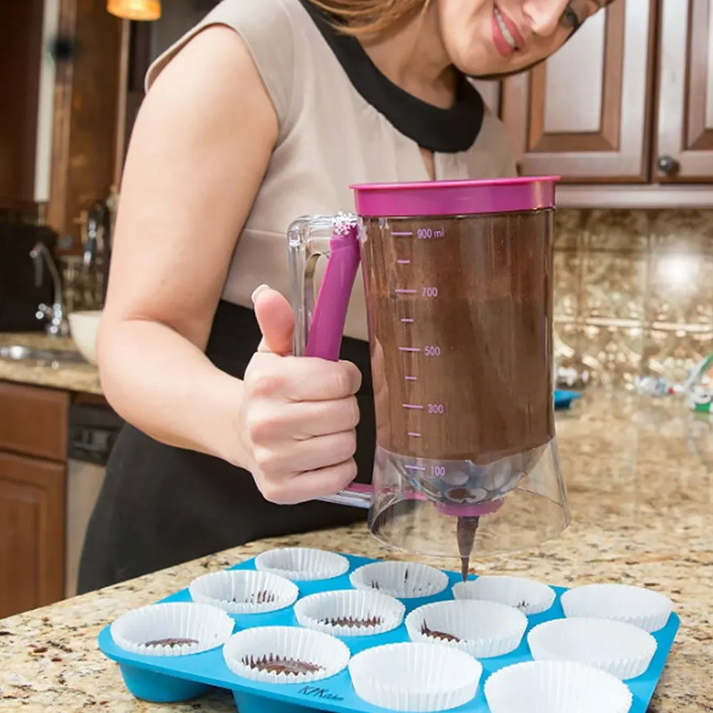 900ml Manual Batter Dispenser with Measurement Portion Control Tool for Cupcakes Muffins Pancakes Non-Electric Sturdy Plastic