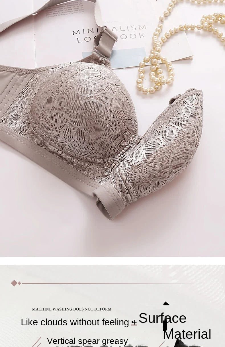 Comfortable Breathable Adjustable Brassiere Thin Section Without Steel Ring Bra Large Breasts Appear Small Side Gathering Bra