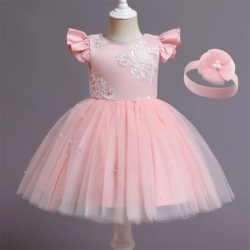 12M Baby Girl Princess Dress Infant One Year Birthday Outfits Toddler Girl Flower Bow Evening Party Tutu Gown Kids Gala Clothes