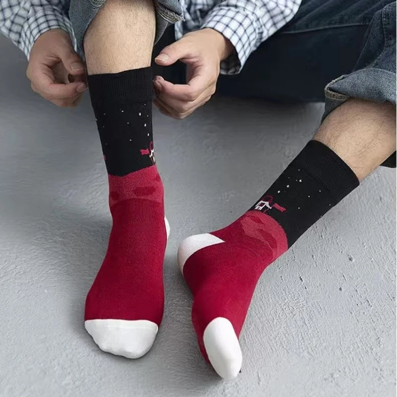 Colorful Funny Cotton Men Crew Socks Hip Hop Novelty Painting Style Skate Street Designer Harajuku Gift Happy Black Yellow Cool