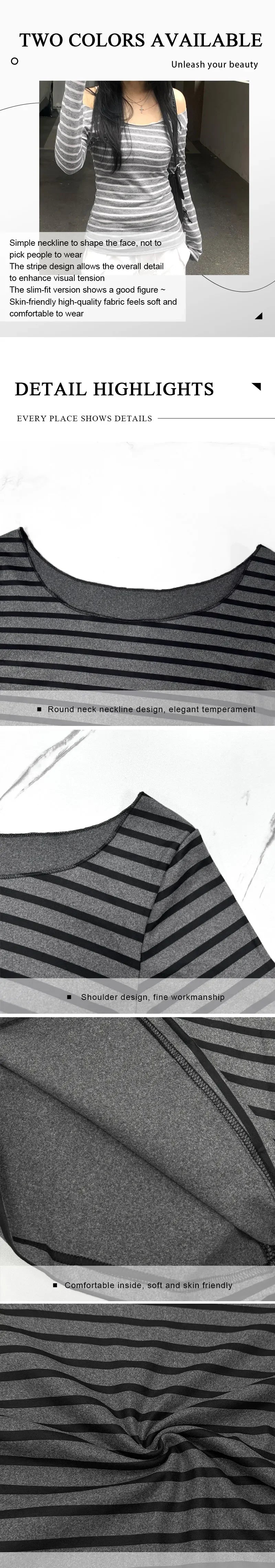 Spring Fall Women's New Japanese Basic Models Slim Long-Sleeved Striped t-Shirt Strapless Korean Street Style y2k Thin Tops