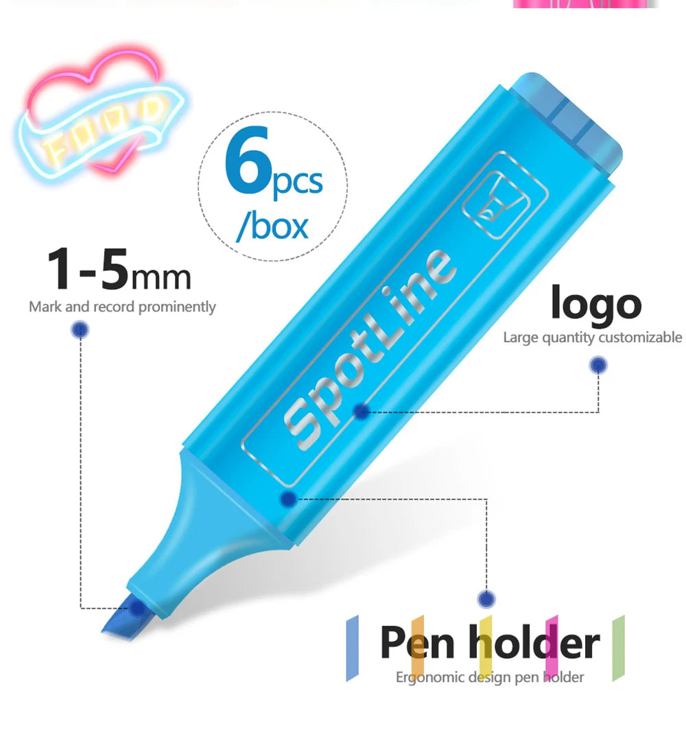 4/6 Pcs/set Pastel Flat Single Head Light Color Oblique Drawing Highlighters Fluorescent Pen Markers for School Supplies