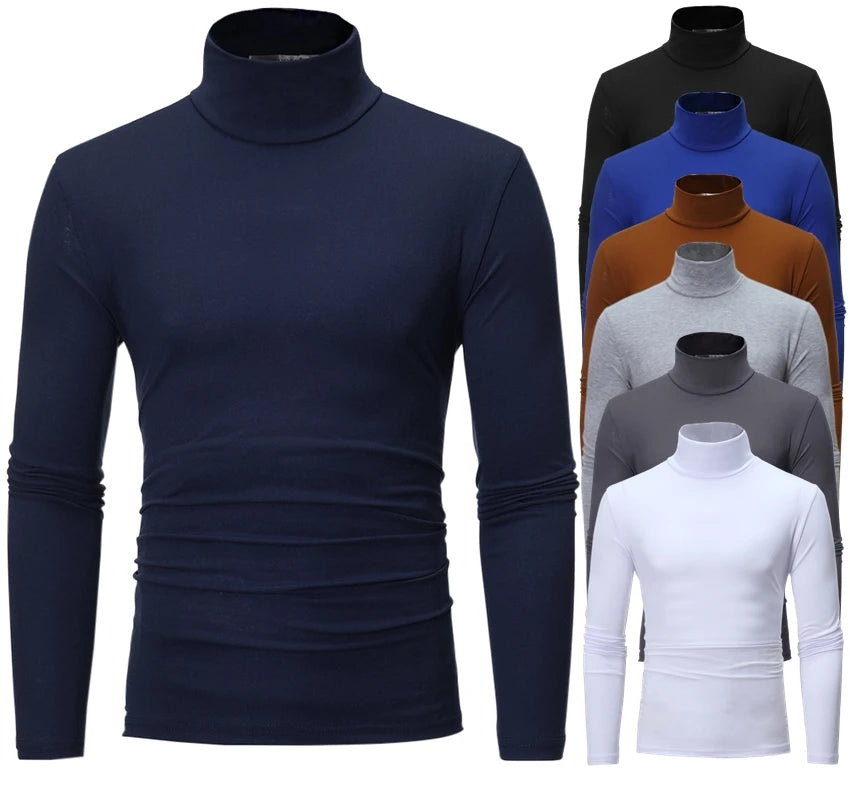 2pcs Men Thin Warm Tops Men's Autumn Long-sleeved Thermal Underwer Male High Collar Fashion T-shirt