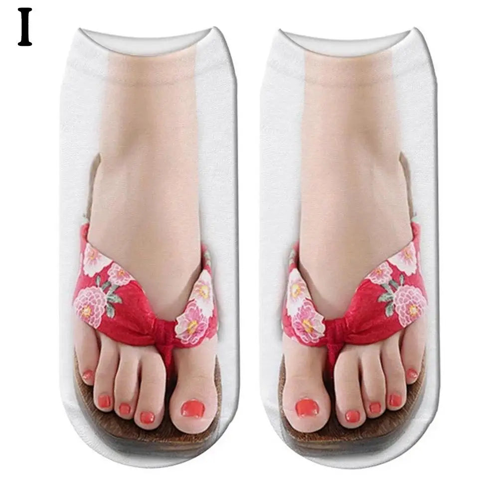 1 Pair 3D Printing Pattern Flip Flop Socks Funny Socks for Women Flip-flop Ankle Socks Low Cut Floor Socks Hosiery Novelty Gifts