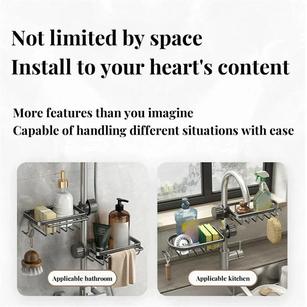 Kitchen Space Aluminum Sink Drain Rack Sponge Storage Faucet Holder Soap Drainer Shelf Basket Organizer Bathroom Accessories