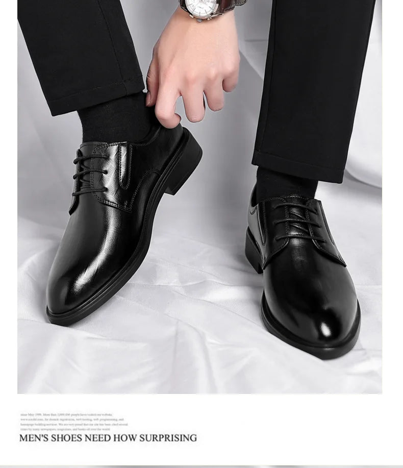 3 6 8cm Heel Men's Dress Shoes New Designer Cow Leather Increase Casual Spring Autumn Black Platform Wedding Shoes Male