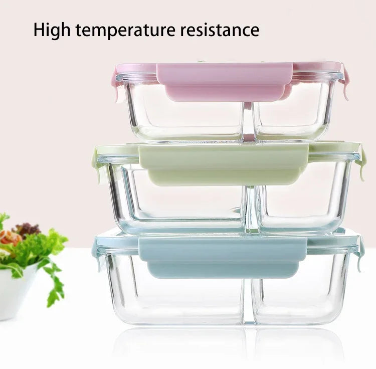 Glass Lunch Box Sealed Fresh-Keeping Box with Lid Portable Student Picnic Box Microwave-Heated Special Food Container Bento Box