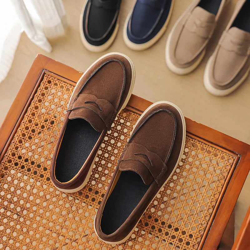 New Suede Leather Mens Loafers Cowhide Slip On Flats Handmade Casual Shoes Leisure Walk Moccasins Outdoor Business