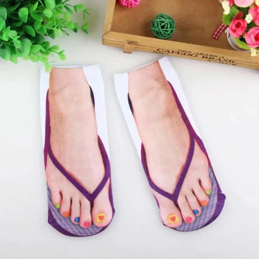 1 Pair 3D Printing Pattern Flip Flop Socks Funny Socks for Women Flip-flop Ankle Socks Low Cut Floor Socks Hosiery Novelty Gifts