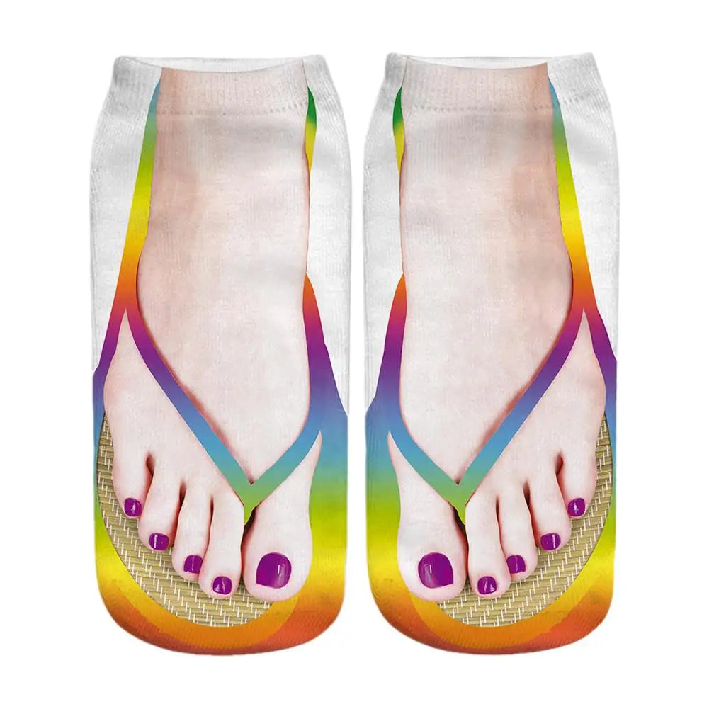 1 Pair 3D Printing Pattern Flip Flop Socks Funny Socks for Women Flip-flop Ankle Socks Low Cut Floor Socks Hosiery Novelty Gifts