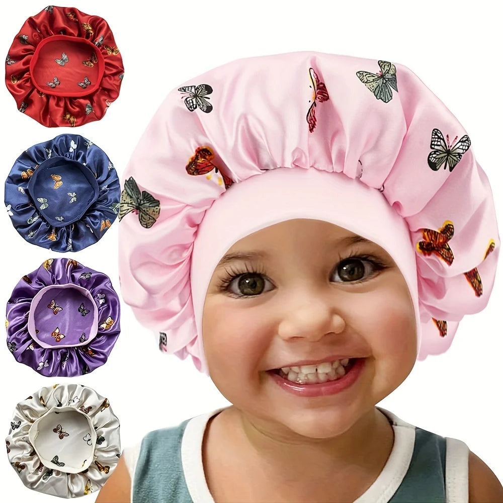 Children Bonnet New Wide Edge Elastic Butterfly Printing Sleep Fashion Leisure Home Comfortable Nightcap Hair Cap