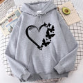 Combination of Love and Butterfly Pattern Long Sleeve Hoodies Women's Trendy Pocket Sweatshirt  Vintage Y2k Hooded Clothing