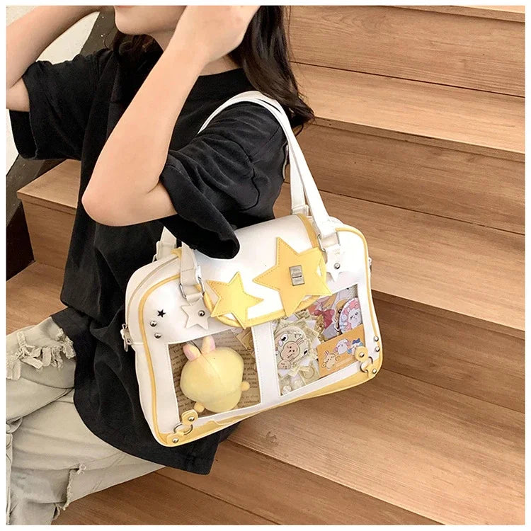 Y2K Trendy Star Ita Bag Lolita Girl Transparent Pocket Fashion Crossbody Bag Women's DIY Display Shoulder Bag Cute Purse Handbag