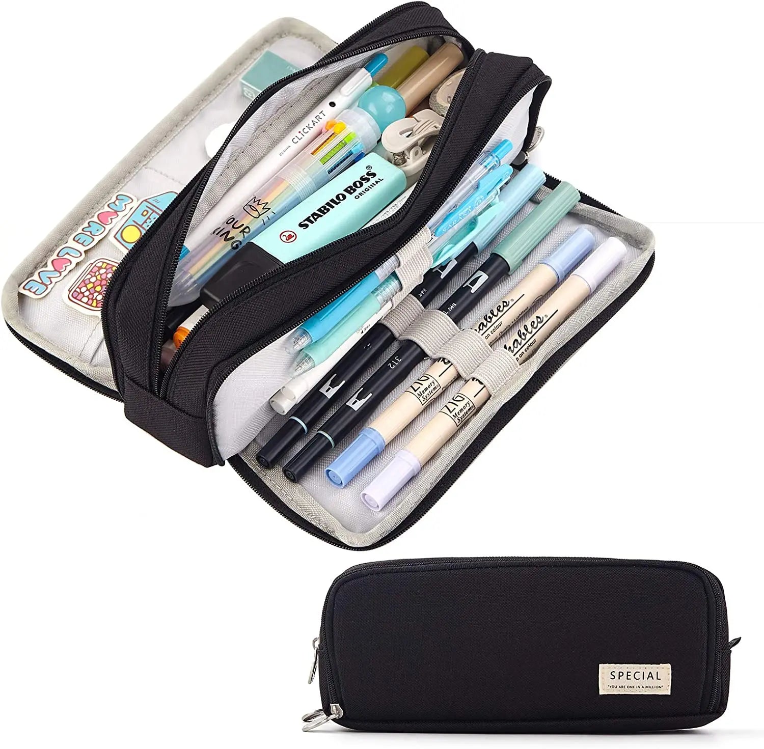 Kawaii Large Capacity Pencil Case 3 Compartment Pouch Pen Bag Double Side Opening Students Stationery Organizer School Supplies