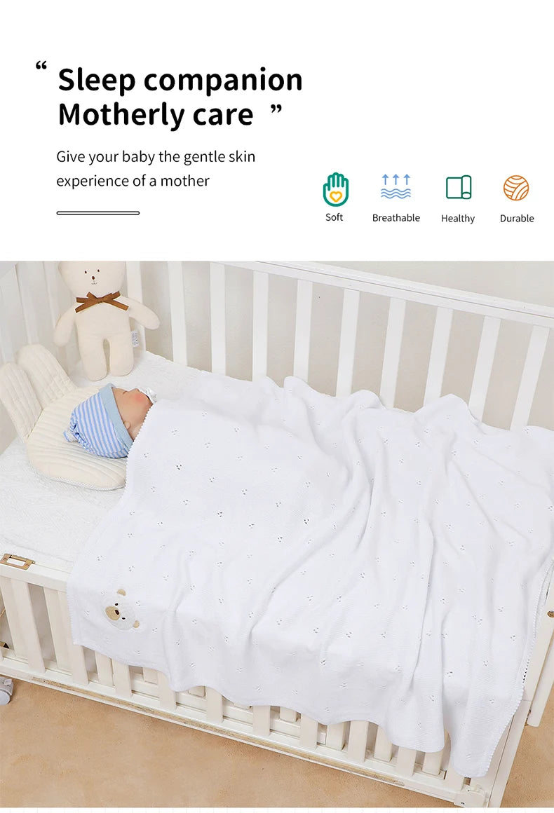 Baby Blankets Cotton Knit Newborn Girl Boy Bed Quilt 100*80CM Plaid Infant Stroller Swaddling Fashion Solid Cute Bear Super Soft