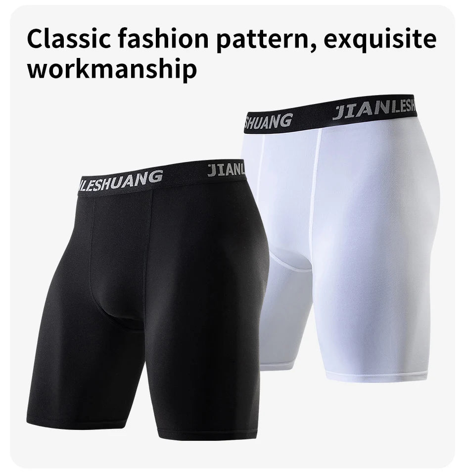 1/5 Pcs Men's Plus Size Black And White Long Sports Underwear Running Fitness Basketball Football Elastic Waist Shorts Teenagers