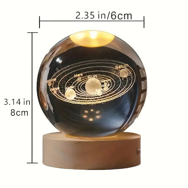 6/8cm 3D Crystal Ball Planet Night Light Laser Engraved Solar System Globe Astronomy Festival Gifts Home Desktop Decoration