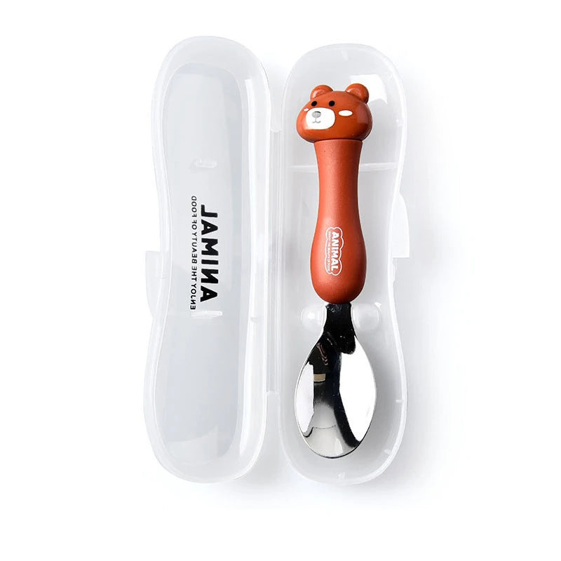 Cartoon Animal Kids Spoon and Fork Set Dessert Spoon for Children Fork Baby Tableware Gadgets Children's Cutlery Kids Favours