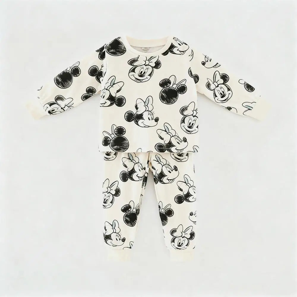 Baby Girls Long Sleeve Suits Minnie Full Printed Tops +Pants Home Clothing Two Piece Cute Outfits Toddler Spring/Fall Costume