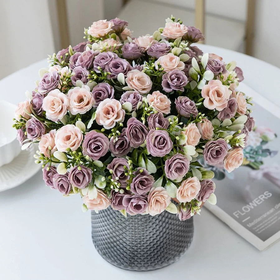 Artificial Flowers Silk Rose Wedding Bridal Bouquet Home Table Outdoor Garden Archway Ultraviolet Proof DIY Gift Room Decoration