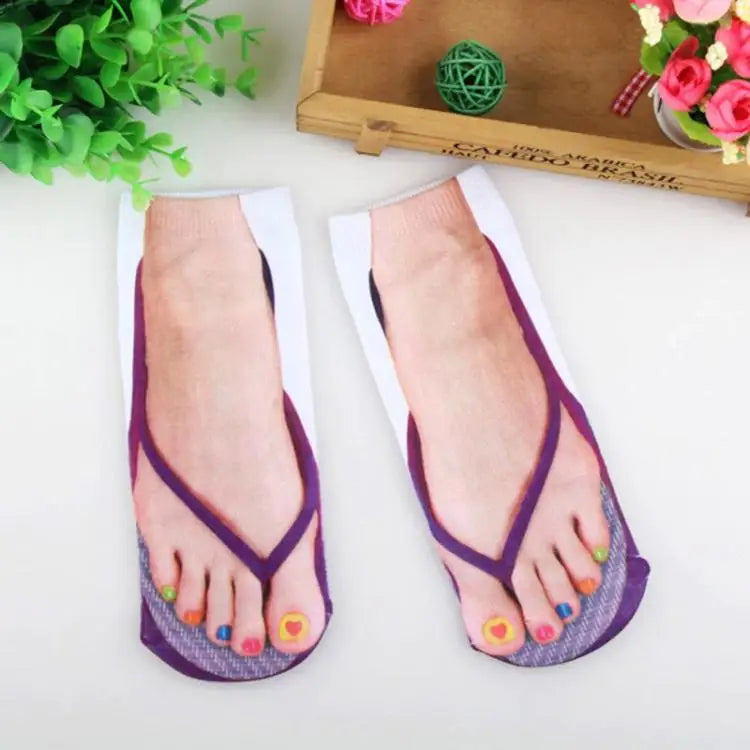 Funny 3D Printed Socks Flip Flops Slippers Sandals Skull Shoe Pattern Summer Cute Kawaii Low Short Soft  Ankle Beach Floor Socks