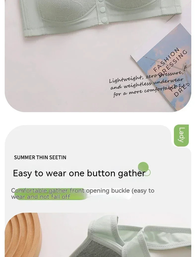 Mother Front Open Buckle Bra Underwear Brassiere Large Size Bra Without Steel Ring Thin Section Vest Type Mom breathable Brassie