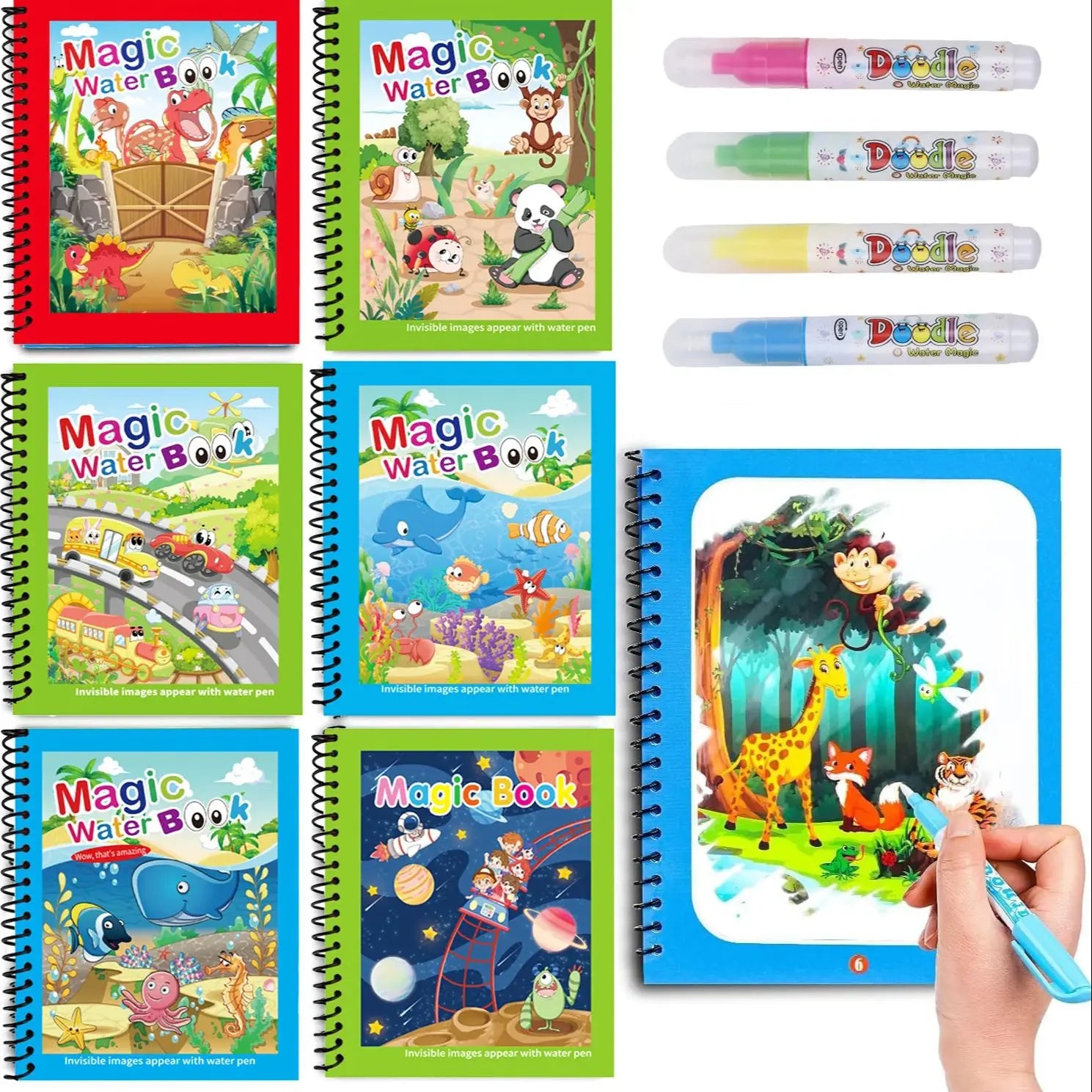1pc Reusable Kids Magic Water Drawing Books with Pen Repeated Coloring Book Magic Water Drawing Book Sensory Early Education Toy