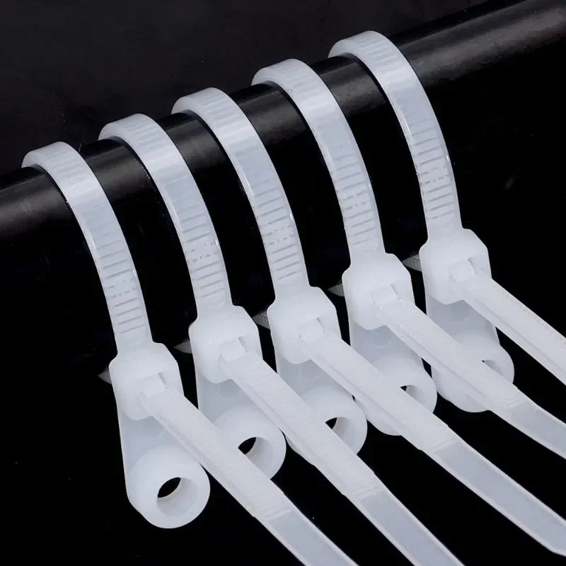 100PCS Screw Hole Nylon Cable Ties Multipurpose Duty Adjustable Self-locking Cord Ties Organizer Straps Fastening Loop