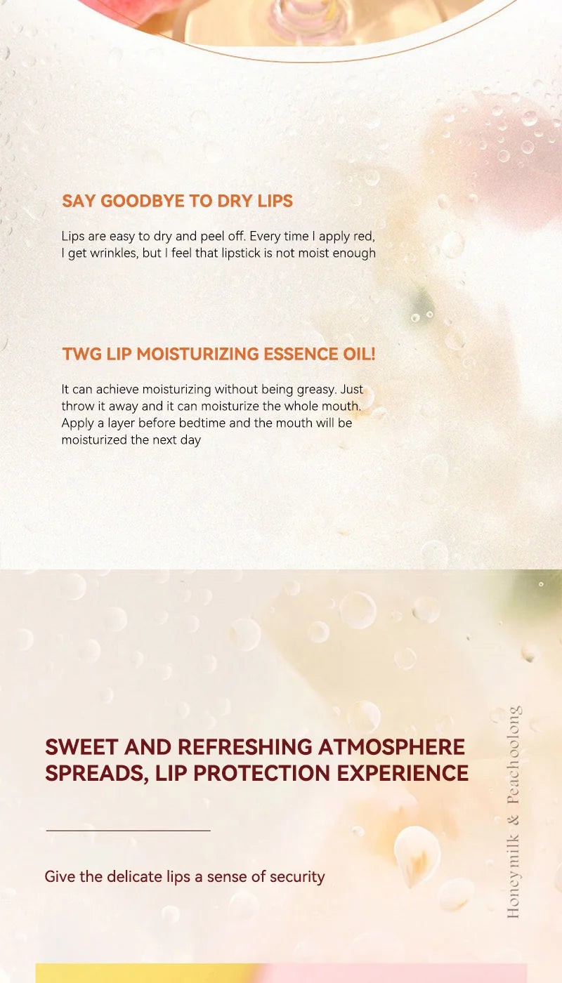 Peach Milk Honey Lip Oil Relieves Dry Moisturizing Lip Gloss Fades Lip Lines Water Light Lips Big Brush Head Cute