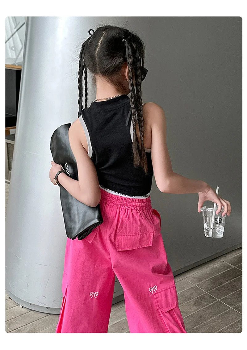 Stylish Loose-fit Cargo Pants Girls Summer Arrival Hip Hop Street Dance Trousers Teenage Streetwear Baggy Joggers Pants 5-14Y