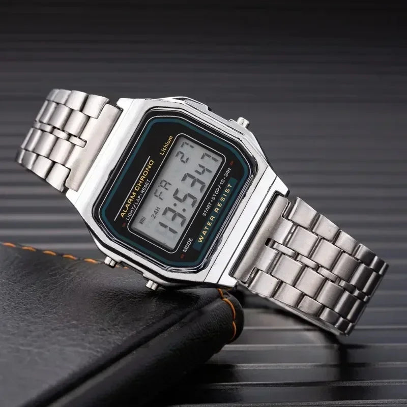 Fashion Mens Watch Digital Led Luxury Stainless Steel Square Wristwatch Electronic Watches for Men Female Clock Reloj Hombre