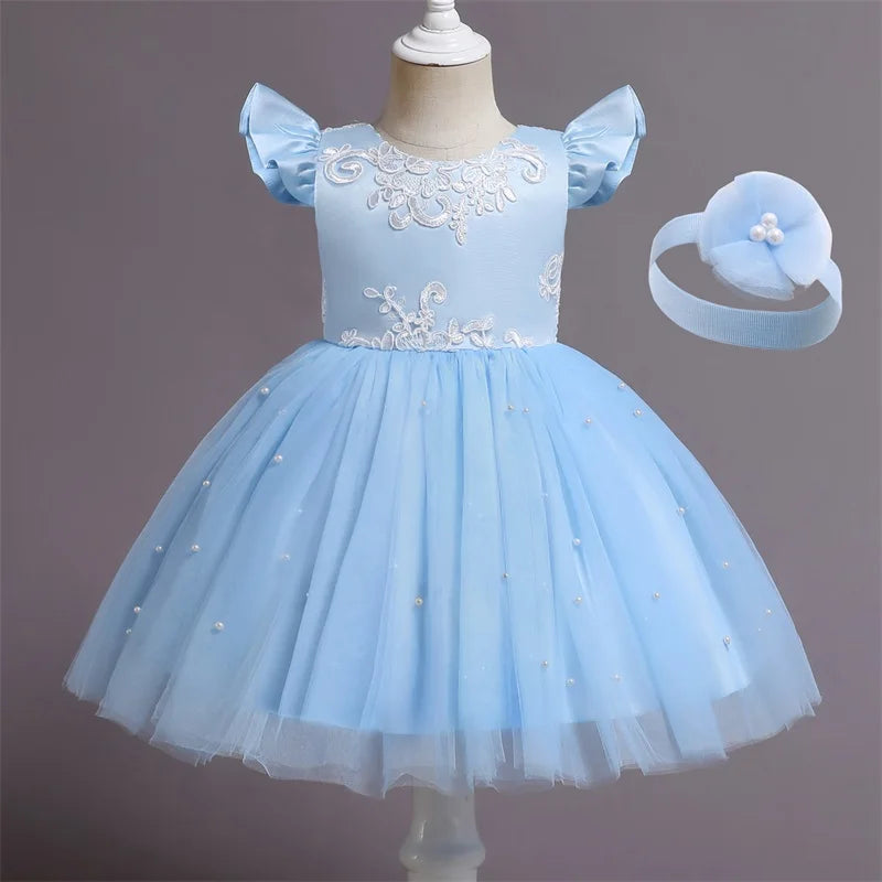12M Baby Girl Princess Dress Infant One Year Birthday Outfits Toddler Girl Flower Bow Evening Party Tutu Gown Kids Gala Clothes