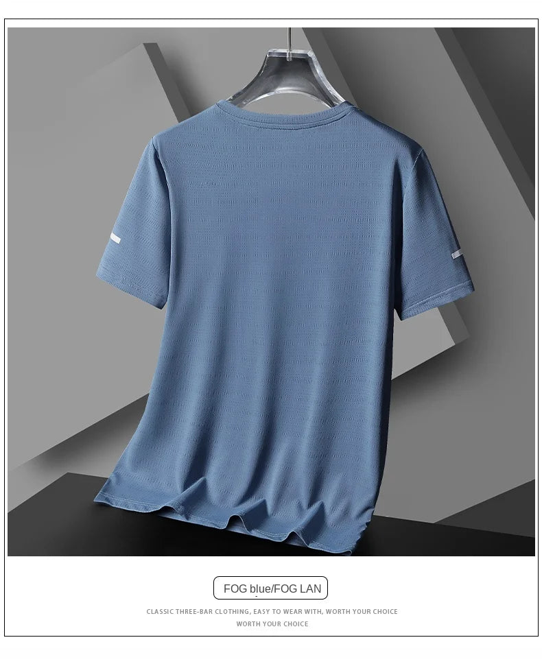 Running T-shirt Men Summer Ice Silk Thin Top Reflective Printing Quick Dry Short Sleeve Breathable Fitness Sports T-shirt 5XL