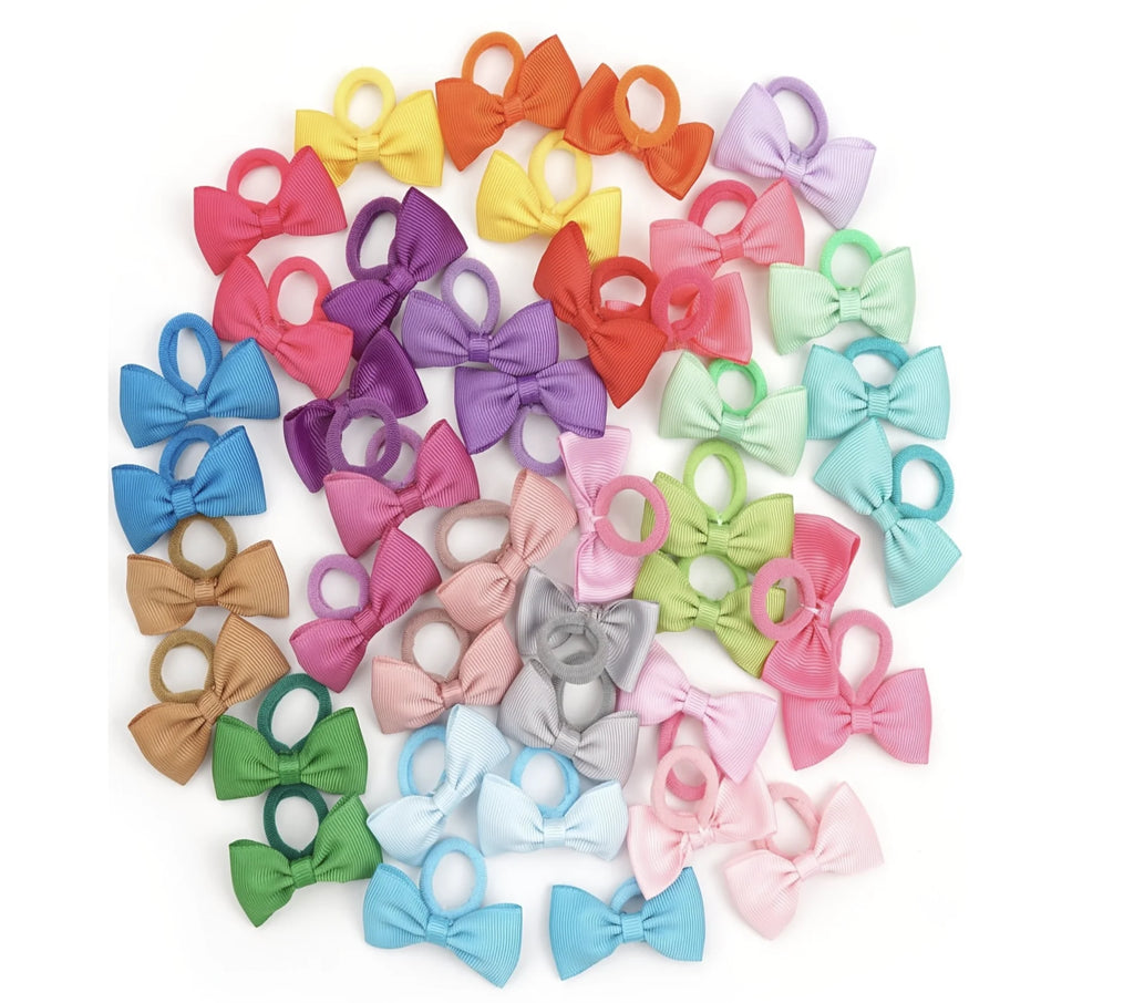 40/60/80 Baby Girls Hair Ties 2 inches Hair Bows Rubber Band Ribbon Hair Bands Ropes for Infant Children Gift 40 Colors in Pairs