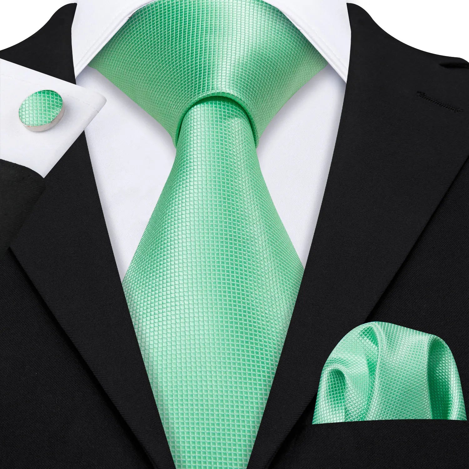 Barry.Wang Green Mint Teal Men Tie Hanky Cufflinks Set Jacquard Olive Sage Lawn Cyan Necktie for Male Wedding Business Gift