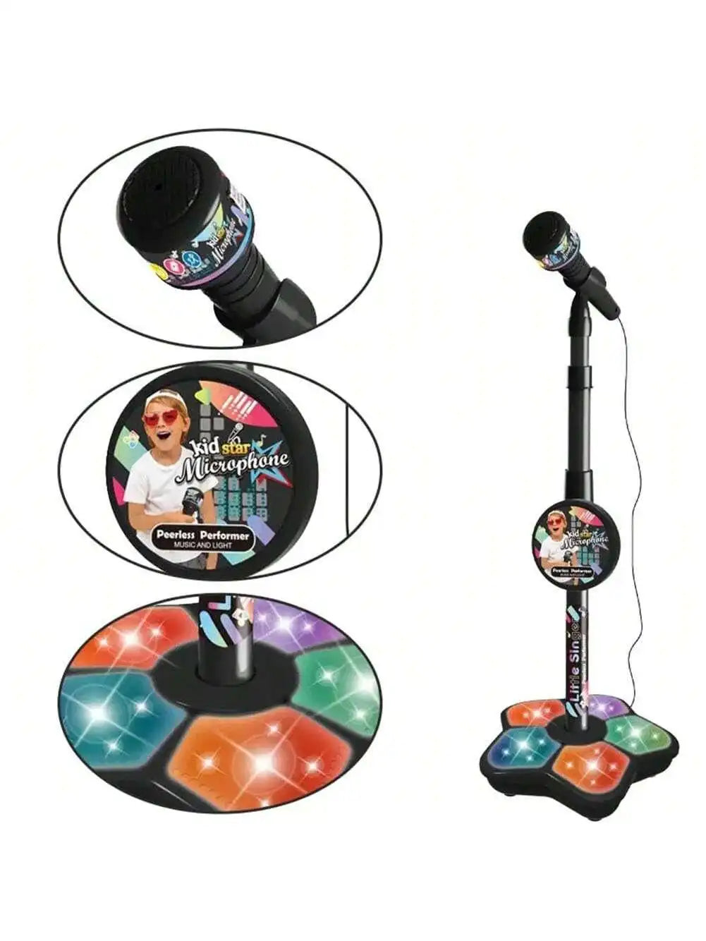 Children Singing Microphone Toy with Music Speaker Stand Light Up Karaoke Instrument for Kids Children Birthday Gift
