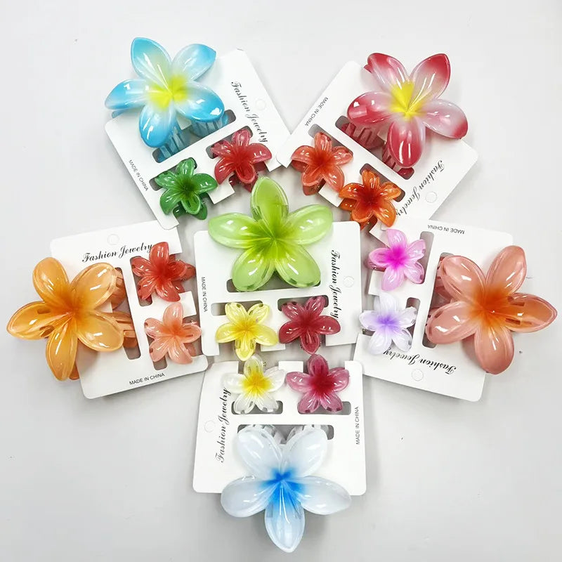 3Pcs/Set Sweet Flower Colroful Gradient Hair Claws Ponytail Cip Clamp Barrettes Hairpins For Women Girl Beach Hair Accessories
